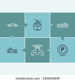 Logistics icon set and gasoline pipe with cable car, parking sign and tram. Streetcar related logistics icon vector for web UI logo design.