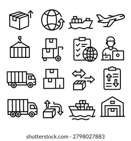 Logistics icon set, goods delivery icon, goods distribution icon white background suitable for export-import ,not AI-generated 