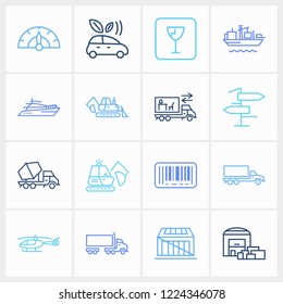 Logistics icon set and helicopter with bar code, cargo ship and yacht. Transfer related logistics icon vector for web UI logo design.
