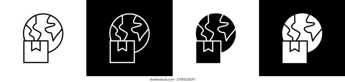 Conjunto de iconos de logística en línea y estilo de glifo sobre fondo blanco y negro