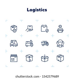 Logistics icon. Set of line icons on white background. Package, express delivery, courier. Delivery concept. Vector illustration can be used for topics like service, freight, business