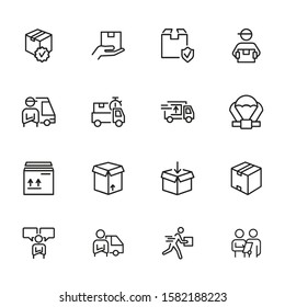 Logistics icon. Set of line icons on white background. Package, express delivery, courier. Delivery concept. Vector illustration can be used for topics like service, freight, business