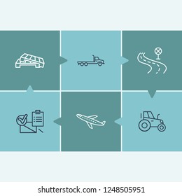 Logistics icon set and road with flatbed truck, tractor and aircraft. Delivery related logistics icon vector for web UI logo design.
