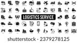 Logistics icon set. Shipping, transportation, delivery, cargo, freight, route planning, export and import icon. Vector illustration