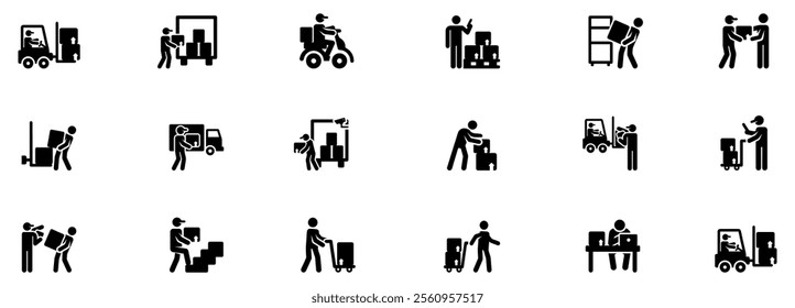 Logistics icon set. Shipping, transportation, delivery, cargo, freight, route planning, export and import icon. Vector illustration. EPS 10