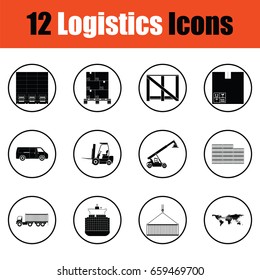 Logistics icon set. Thin circle design. Vector illustration.