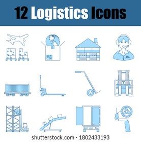 Conjunto de iconos de logística. Línea Delgada Con Diseño De Relleno Azul. Ilustración vectorial.