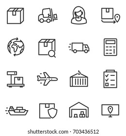 Logistics, icon set, transportation and delivery of goods.line with editable stroke.Collection of linear icons