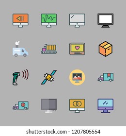 logistics icon set. vector set about monitor, van, cargo truck and barcode scanner icons set.