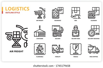 Logistics icon set for web design, book, magazine, poster, ads, app, etc.