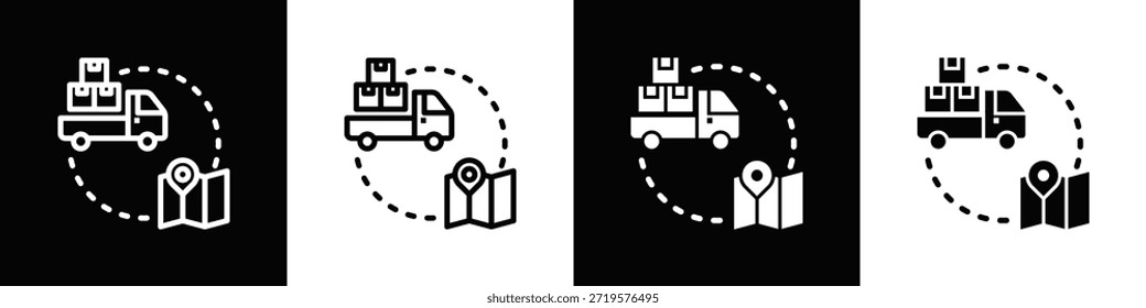 Conjunto de iconos de logística estilo de fondo negro blanco