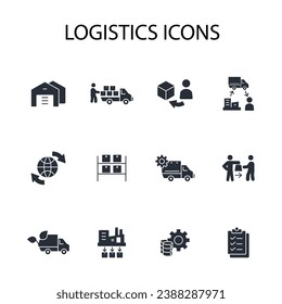 Juego de iconos de logística.vector.Accionamiento editable.Signo de estilo lineal para uso de diseño web,logotipo.Ilustración de símbolo.