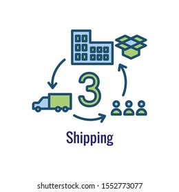 Logistics icon showing movement from one place to the next