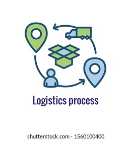 Logistics icon showing movement from one place to the next