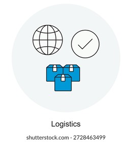 Logistics Icon, Cadena de suministro inteligente, Red de entrega global, Soluciones de transporte eficientes, Vector