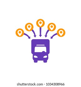 Logistics icon, van and delivery points