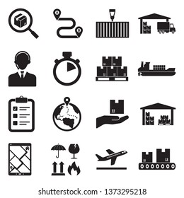 Logistics Icons. Black Flat Design. Vector Illustration. 