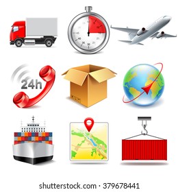 Logistics icons detailed photo realistic vector set