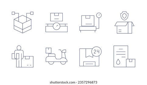 Logistics icons. Editable stroke. Containing distributed, box, insurance, package, logistic, logistics.