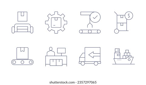 Logistics icons. Editable stroke. Containing logistics, logistic, conveyor belt, truck, ship.