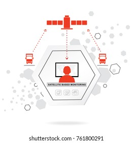 Logistics icons. Hexagon Abstract vector background. Telematics systems. Communication. Red grey flat icons