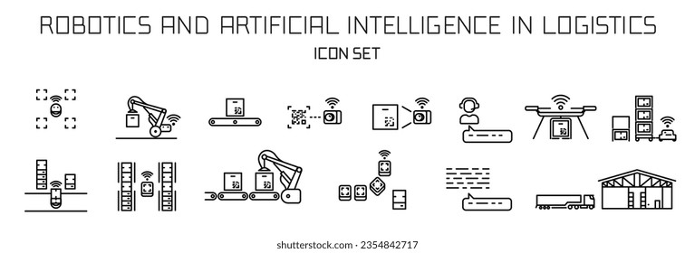 logistics icons modern technology in artificial intelligence automation vector illustration line icon set