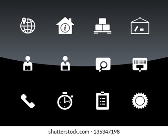 Logistics icons on black background. Vector illustration.