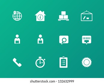 Logistics icons on green background. Vector illustration.