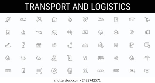conjunto de iconos de logística, conjunto de iconos de entrega, logística, entrega, fabricación, comercio. Colección de iconos de esquema. Ilustración vectorial. Trazo editable 