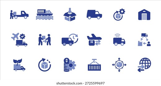 logistics icons set. logistics, delivery, smart logistics, supply chain, container, shipping and more. simple colored vector illustration
