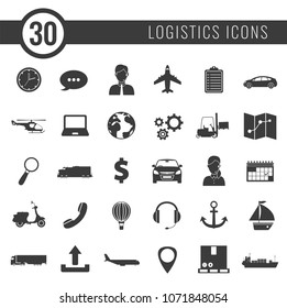 Logistics icons set. Delivery and Transportation. Silhouettes. Vector illustration