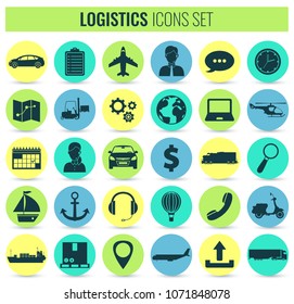 Logistics icons set. Delivery and Transportation. Silhouettes. Vector illustration