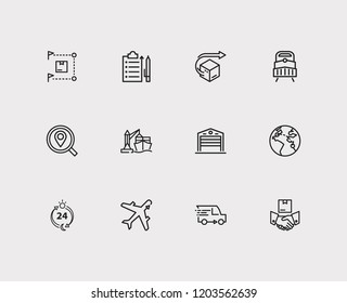 Logistics icons set. Distribution and logistics icons with warehouse, delivery and delivery goods. Set of pinpoint for web app logo UI design.