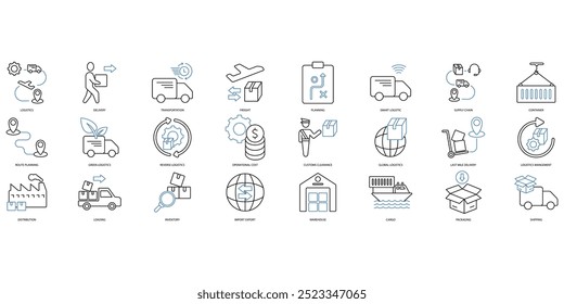 Logistics icons set. Set of editable stroke icons.Set of Logistics