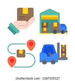 logistics icons set = hand logistics, warehouse, tracking, forklift. Perfect for website mobile app, app icons, presentation, illustration and any other projects