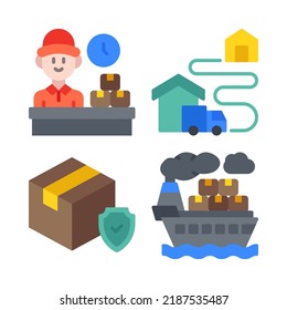 logistics icons set = post office, truck delivery, box protection
, cargo. Perfect for website mobile app, app icons, presentation, illustration and any other projects
