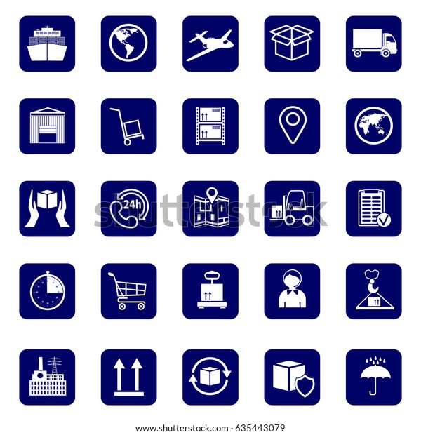 Logistics icons.\
Set icons transport and logistics.  Warehouse and shipping\
equipment. Stock vector. Flat\
design.