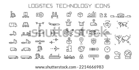 logistics icons set, vector illustration line icons about logistics, delivery, technology and innovation