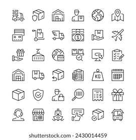 Logistics icons set. Vector line icons. Black outline stroke symbols