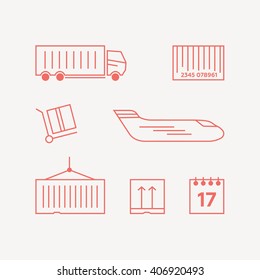 Logistics icons set in vintage flat style. Truck and shipping, cargo and transport