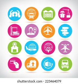 logistics icons, shipping icons, colorful circle buttons set
