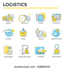 Logistics icons, thin line, flat design