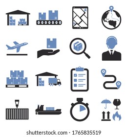 Iconos Logísticos. Diseño Plano De Dos Tonos. Ilustración vectorial.