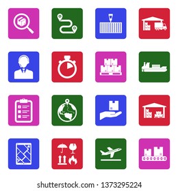Logistics Icons. White Flat Design In Square. Vector Illustration.