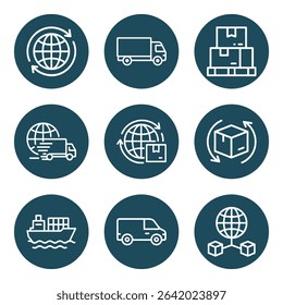 Logistics Icons Worldwide Shipping Network. Icon symbol illustration