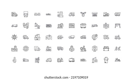 Ideas logísticas, iconos lineales, conjuntos de señales de línea, colección de vectores