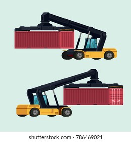 Logistics import export of container handling forklifts. illustration vector