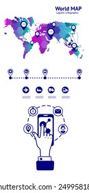 Logistics infographic. Business banner. Abstract world map