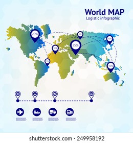 Logistics infographic. Business banner. Abstract world map