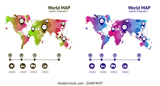 Logistics infographic. Business banner. Abstract world map